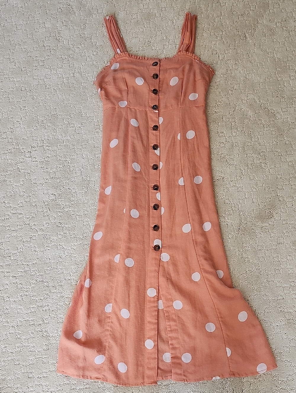 Women’s Midi Polka Dot Button-Front Dress in Coral
